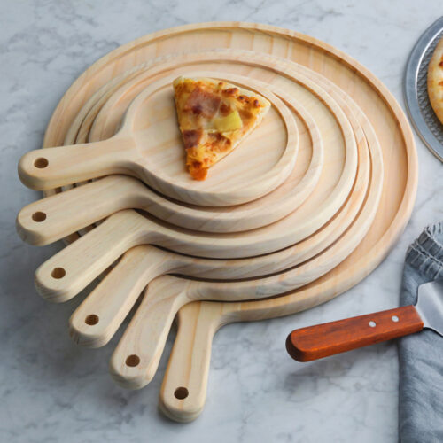 2x 9 inch Round Premium Wooden Pine Food Serving Tray Charcuterie Board Paddle Decor - Image 7