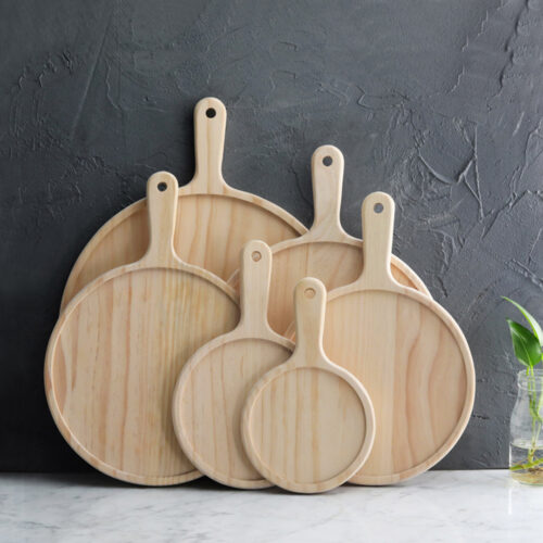 2x 9 inch Round Premium Wooden Pine Food Serving Tray Charcuterie Board Paddle Decor - Image 8