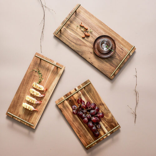 36cm Brown Rectangle Wooden Acacia Food Serving Tray Charcuterie Board Centerpiece Decor - Image 4