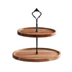 20cm 2 Tier Brown Round Wooden Acacia Dessert Tray Cake Snacks Cupcake Stand Buffet Serving Countertop Decor
