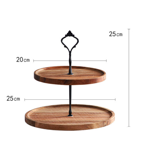 20cm 2 Tier Brown Round Wooden Acacia Dessert Tray Cake Snacks Cupcake Stand Buffet Serving Countertop Decor - Image 2