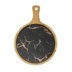 30cm Black Circle Wooden Serving Tray Slate Steak Serving Platter Chopping Board Paddle Decor