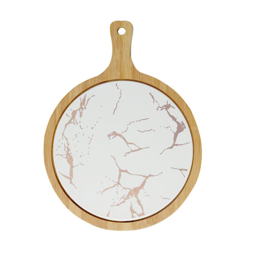 30cm White Circle Wooden Serving Tray Slate Steak Serving Platter Chopping Board Paddle Decor
