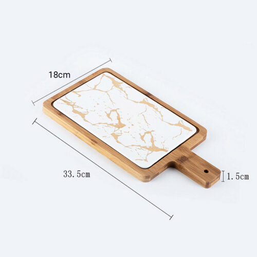 33.5cm White Square Wooden Serving Tray Slate Steak Serving Platter Chopping Board Paddle Decor - Image 2