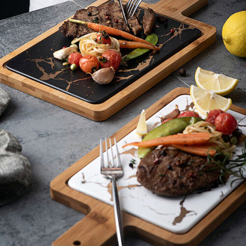 33.5cm White Square Wooden Serving Tray Slate Steak Serving Platter Chopping Board Paddle Decor - Image 5