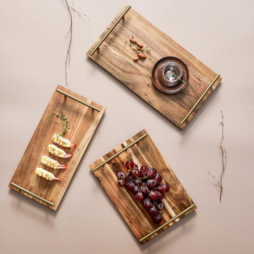 39cm Brown Rectangle Wooden Acacia Food Serving Tray Charcuterie Board Decor - Image 4