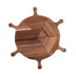 6 pcs Brown Round Divisible Wood Pizza Server Food Plate Board Pizza Paddle Cutting Board Decor