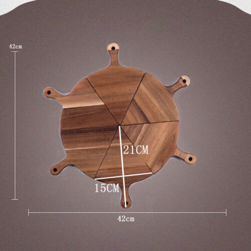 6 pcs Brown Round Divisible Wood Pizza Server Food Plate Board Pizza Paddle Cutting Board Decor - Image 2