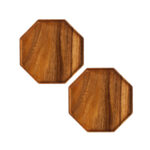 2x 20cm Octagon Wooden Acacia Food Serving Tray Charcuterie Board Centerpiece Decor