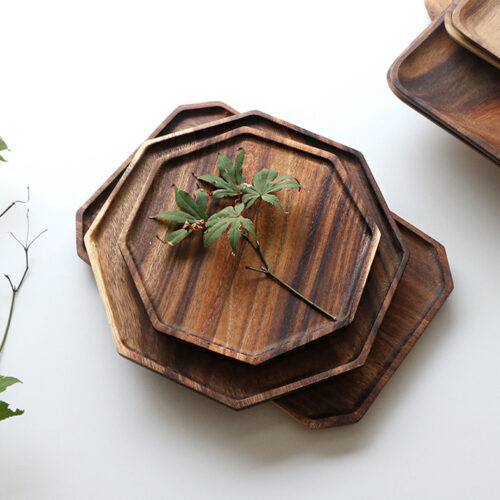 2x 25cm Octagon Wooden Acacia Food Serving Tray Charcuterie Board Centerpiece Decor - Image 3