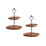 2x 15cm 2 Tier Brown Round Wooden Acacia Dessert Tray Cake Snacks Cupcake Stand Buffet Serving Countertop Decor