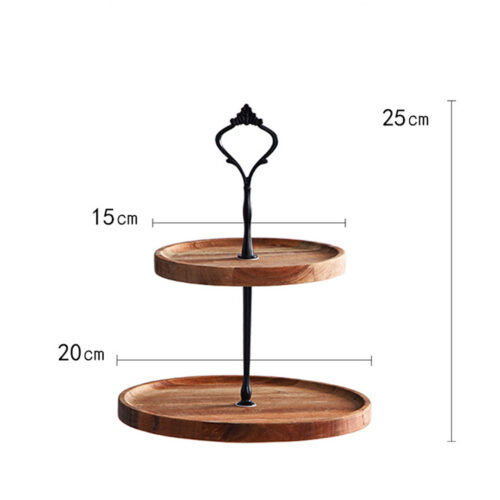 2x 15cm 2 Tier Brown Round Wooden Acacia Dessert Tray Cake Snacks Cupcake Stand Buffet Serving Countertop Decor - Image 2