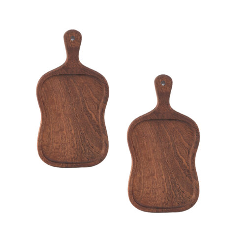2x 18cm Brown Wooden Serving Tray Board Paddle with Handle Decor