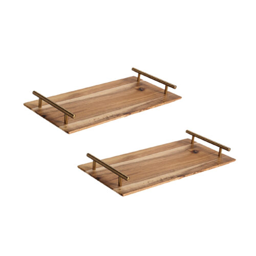2x 36cm Brown Rectangle Wooden Acacia Food Serving Tray Charcuterie Board Centerpiece Decor