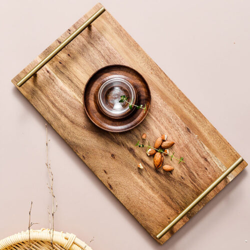 2x 36cm Brown Rectangle Wooden Acacia Food Serving Tray Charcuterie Board Centerpiece Decor - Image 3