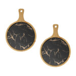 2x 30cm Black Circle Wooden Serving Tray Slate Steak Serving Platter Chopping Board Paddle Decor