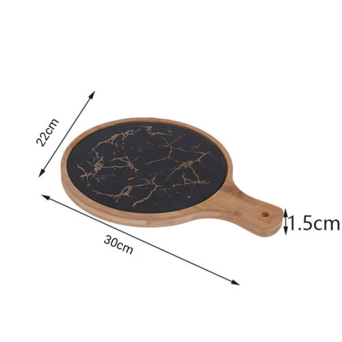 2x 30cm Black Circle Wooden Serving Tray Slate Steak Serving Platter Chopping Board Paddle Decor - Image 2