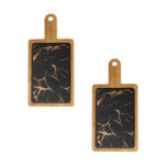 2x 33.5cm Black Square Wooden Serving Tray Slate Steak Serving Platter Chopping Board Paddle Decor
