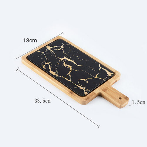2x 33.5cm Black Square Wooden Serving Tray Slate Steak Serving Platter Chopping Board Paddle Decor - Image 2