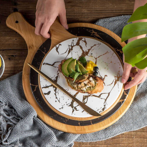 2x 30cm White Circle Wooden Serving Tray Slate Steak Serving Platter Chopping Board Paddle Decor - Image 3