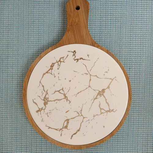 2x 30cm White Circle Wooden Serving Tray Slate Steak Serving Platter Chopping Board Paddle Decor - Image 5