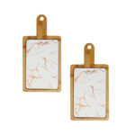 2x 33.5cm White Square Wooden Serving Tray Slate Steak Serving Platter Chopping Board Paddle Decor