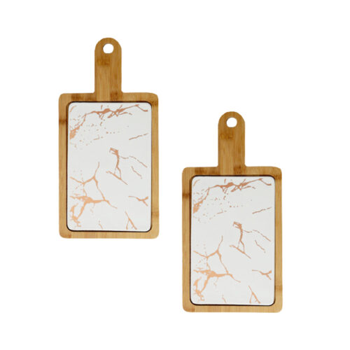 2x 33.5cm White Square Wooden Serving Tray Slate Steak Serving Platter Chopping Board Paddle Decor