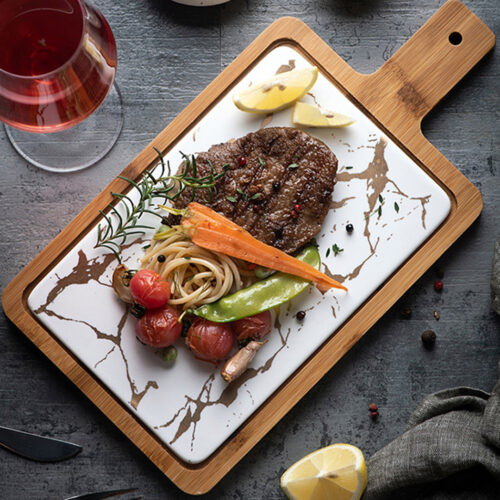 2x 33.5cm White Square Wooden Serving Tray Slate Steak Serving Platter Chopping Board Paddle Decor - Image 3