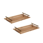 2x 39cm Brown Rectangle Wooden Acacia Food Serving Tray Charcuterie Board Decor