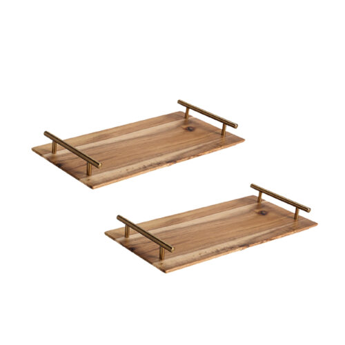 2x 39cm Brown Rectangle Wooden Acacia Food Serving Tray Charcuterie Board Decor