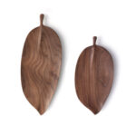 Set of 2 Walnut Leaf Shape Wooden Tray Food Charcuterie Serving Board Paddle Centerpiece Decor
