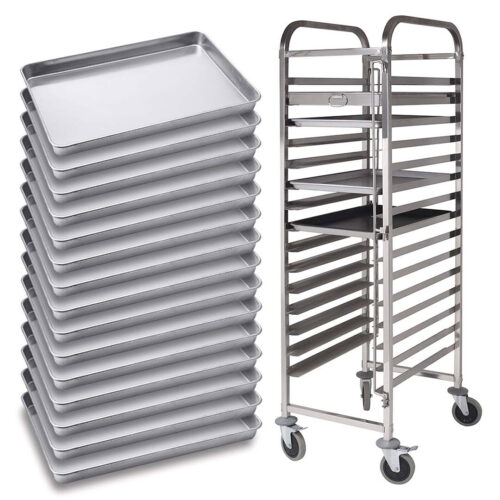 Gastronorm Trolley 15 Tier Stainless Steel with Aluminum Baking Pan Cooking Tray for Bakers