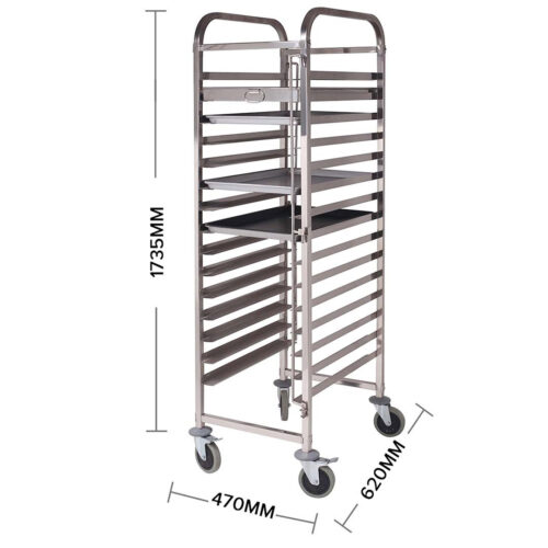 Gastronorm Trolley 15 Tier Stainless Steel with Aluminum Baking Pan Cooking Tray for Bakers - Image 2