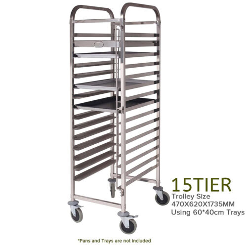 Gastronorm Trolley 15 Tier Stainless Steel with Aluminum Baking Pan Cooking Tray for Bakers - Image 4
