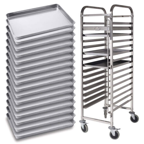 Gastronorm Trolley 16 Tier Stainless Steel with Aluminum Baking Pan Cooking Tray for Bakers