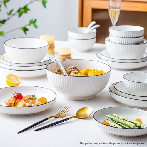 White Japanese Ceramic Dinnerware Crockery Soup Bowl Plate Server Kitchen Decor Set of 4 - Image 2