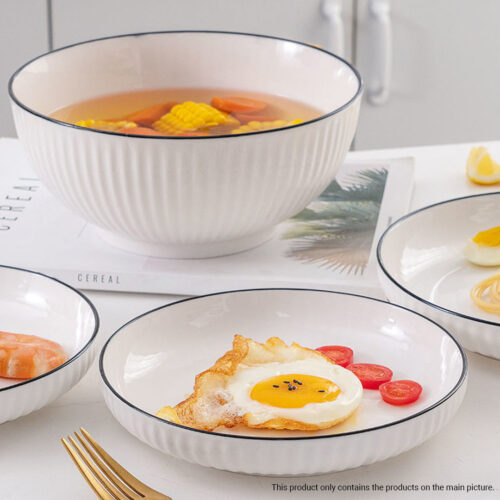 White Japanese Ceramic Dinnerware Crockery Soup Bowl Plate Server Kitchen Decor Set of 4 - Image 3