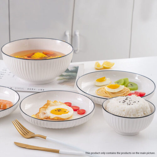 White Japanese Ceramic Dinnerware Crockery Soup Bowl Plate Server Kitchen Decor Set of 4 - Image 4