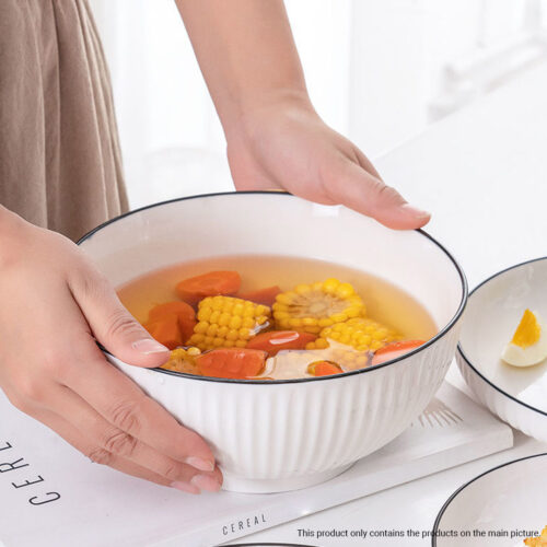 White Japanese Ceramic Dinnerware Crockery Soup Bowl Plate Server Kitchen Decor Set of 4 - Image 5