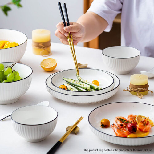 White Japanese Ceramic Dinnerware Crockery Soup Bowl Plate Server Kitchen Decor Set of 4 - Image 7