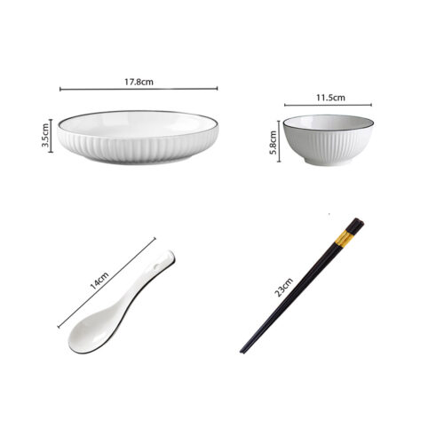 White Japanese Ceramic Dinnerware Crockery Soup Bowl Plate Server Kitchen Decor Set of 4 - Image 8