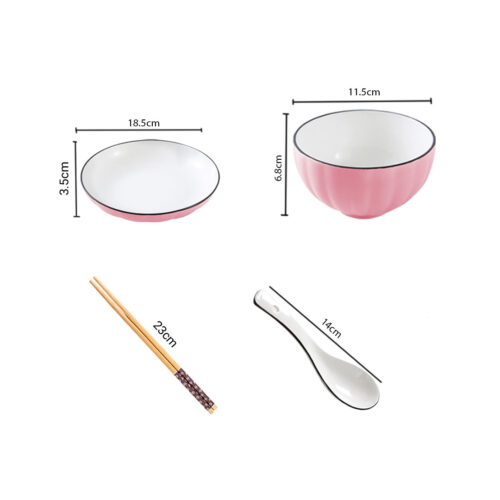 Pink Japanese Ceramic Dinnerware Crockery Soup Bowl Plate Server Kitchen Decor Set of 4 - Image 2