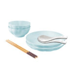 Light Blue Japanese Ceramic Dinnerware Crockery Soup Bowl Plate Server Kitchen Decor Set of 4