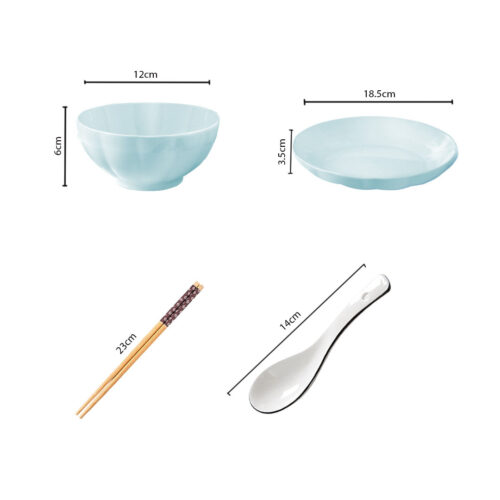 Light Blue Japanese Ceramic Dinnerware Crockery Soup Bowl Plate Server Kitchen Decor Set of 4 - Image 2