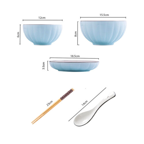 Blue Japanese Ceramic Dinnerware Crockery Soup Bowl Plate Server Kitchen Decor Set of 6 - Image 2
