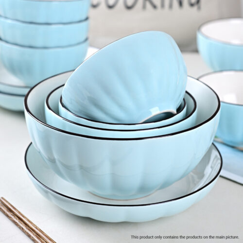 Blue Japanese Ceramic Dinnerware Crockery Soup Bowl Plate Server Kitchen Decor Set of 6 - Image 4