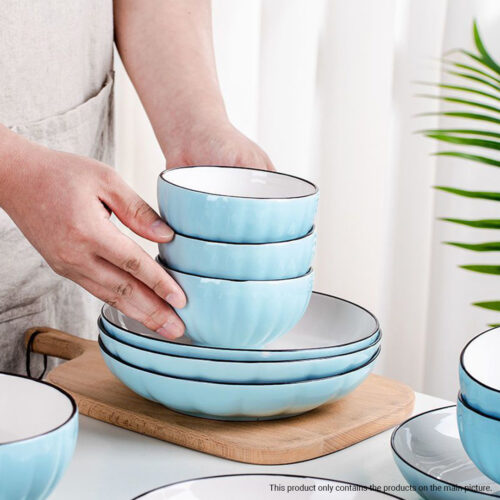 Blue Japanese Ceramic Dinnerware Crockery Soup Bowl Plate Server Kitchen Decor Set of 6 - Image 5