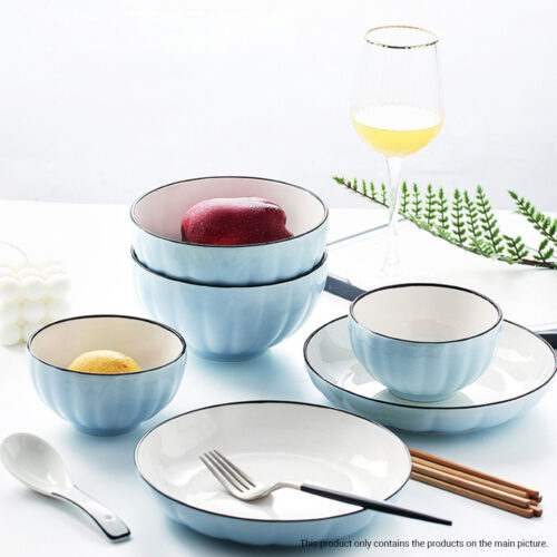 Blue Japanese Ceramic Dinnerware Crockery Soup Bowl Plate Server Kitchen Decor Set of 6 - Image 7