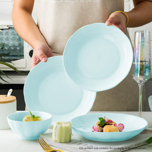 Light Blue Japanese Ceramic Dinnerware Crockery Soup Bowl Plate Server Kitchen Decor Set of 6 - Image 4