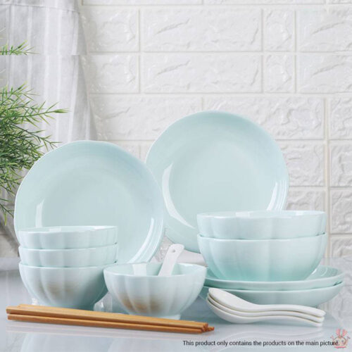Light Blue Japanese Ceramic Dinnerware Crockery Soup Bowl Plate Server Kitchen Decor Set of 6 - Image 6